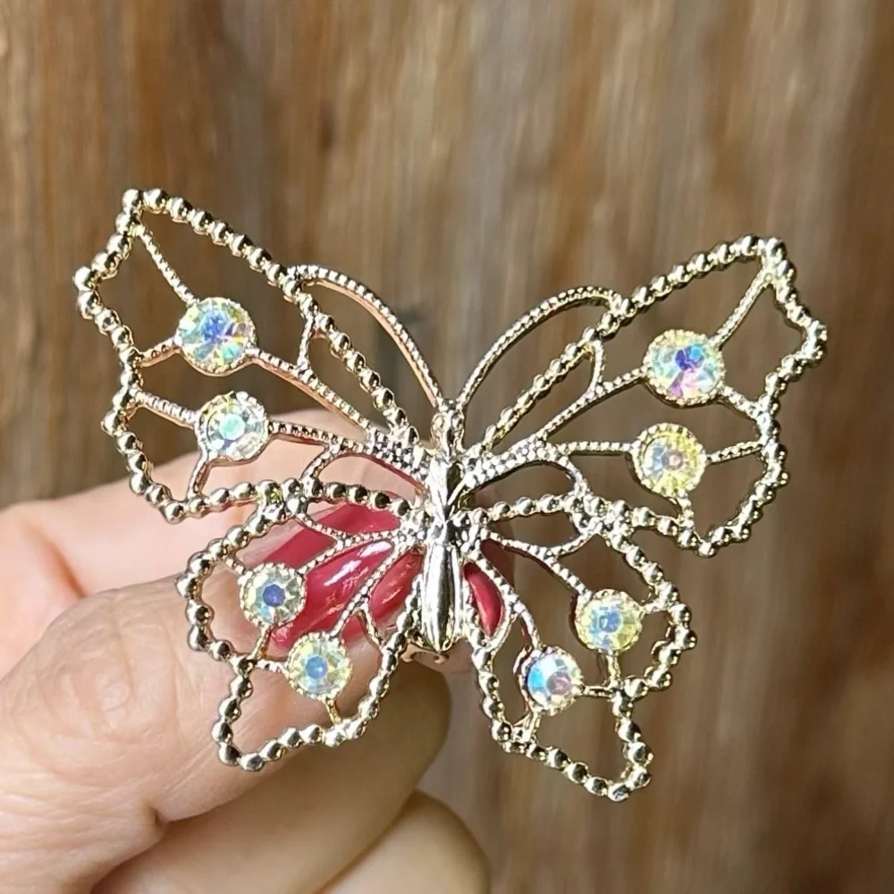 Gold Tone Rhinestone Bow, Butterfly & Reindeer Brooch Pins Lot of 3